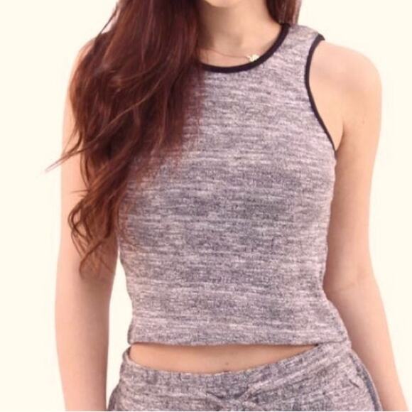 Bugzzi Ash Grey Black trim Crop Tank Top Sleeveless Small Summer Shirt - Picture 13 of 13